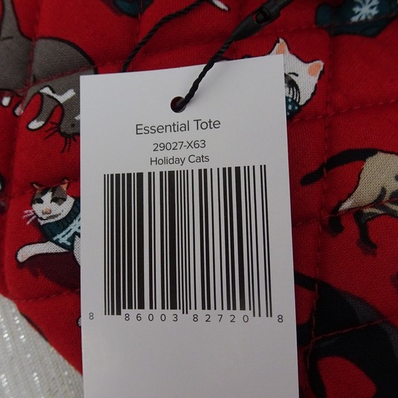 Vera Bradley Tote Holiday Cats Factory Style Essential Red Signature Cotton New - Picture 7 of 12